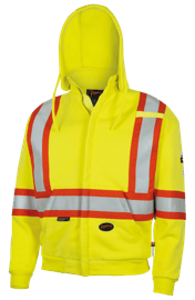 Chandail &agrave; capuche de s&eacute;curit&eacute; ignifuge haute visibilit&eacute; en coton lourd &ndash; Fermeture &agrave; glissi&egrave;re &ndash; Jaune haute visibilit&eacute; &ndash; Taille homme TG photo du produit