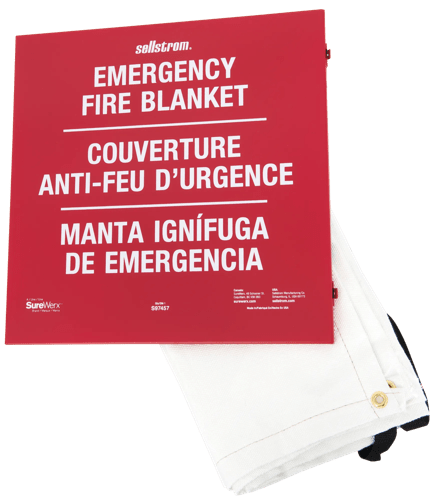 High-Temperature Emergency Fire Blanket - Red Metal Cabinet - Uncoated Fiberglass 18 oz product photo