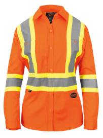 Chemise de s&eacute;curit&eacute; &agrave; manches longues pour femme &ndash; Orange Haute visibilit&eacute; - Coton crois&eacute; &ndash; Fermeture &agrave; boutons - TG photo du produit
