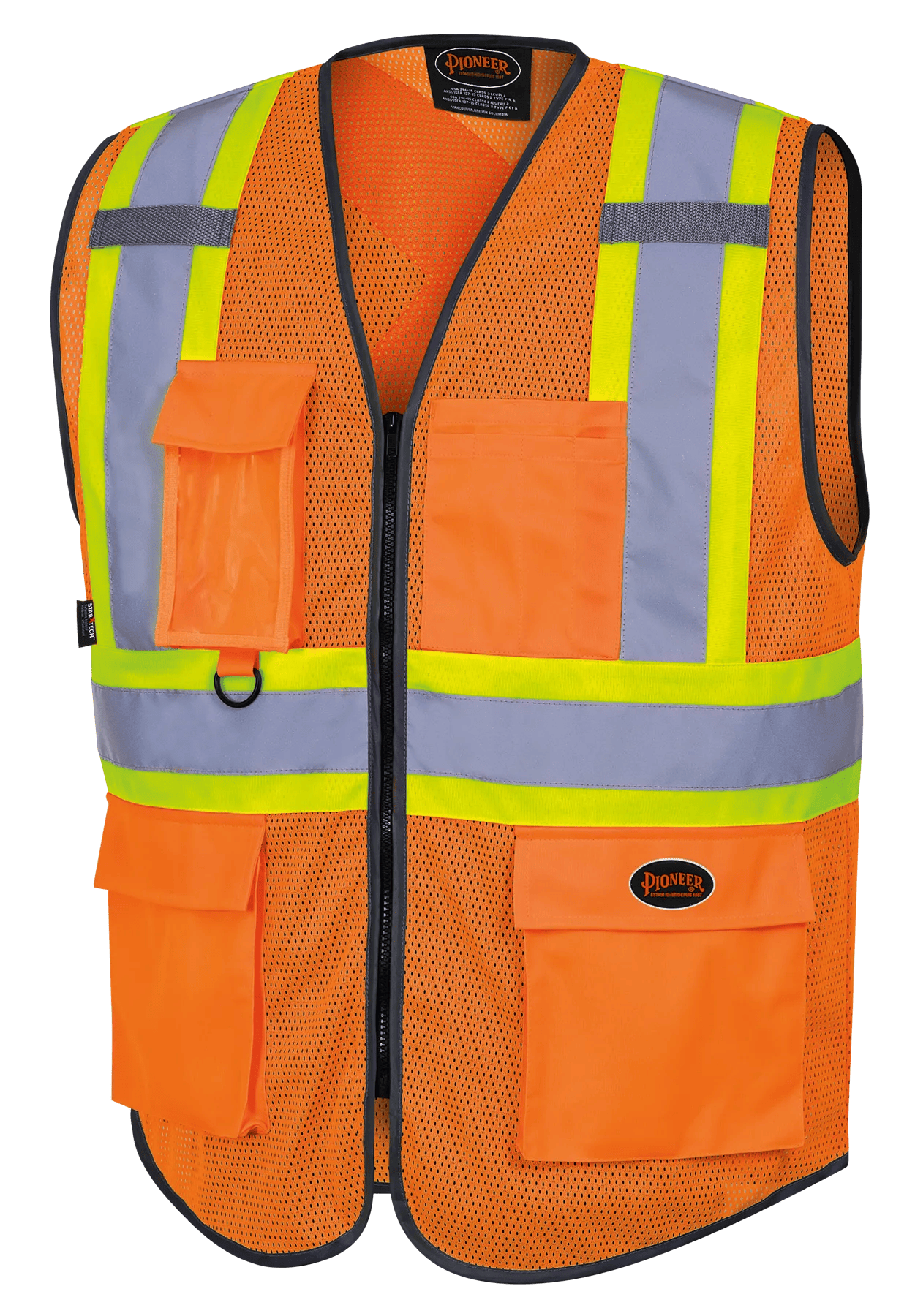Hi-Vis Mesh Poly Safety Vest - Zipper Closur e- Hi-Vis Orange