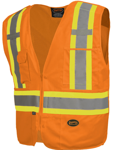 Hi-Vis Tricot Poly Safety Vest - Mesh-Back - 5-pt Tear-Away Hi-Vis Orange - XL product photo