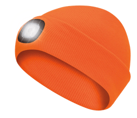 Toque en tricot avec lampe frontale &agrave; DEL &ndash; Orange haute visibilit&eacute; &ndash; Unitaille photo du produit