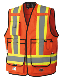 FR-Tech® Hi-Vis 88/12 7 oz FR/ARC-Rated Surveyor's Safety Vest - Snap Closure - Orange - XL product photo