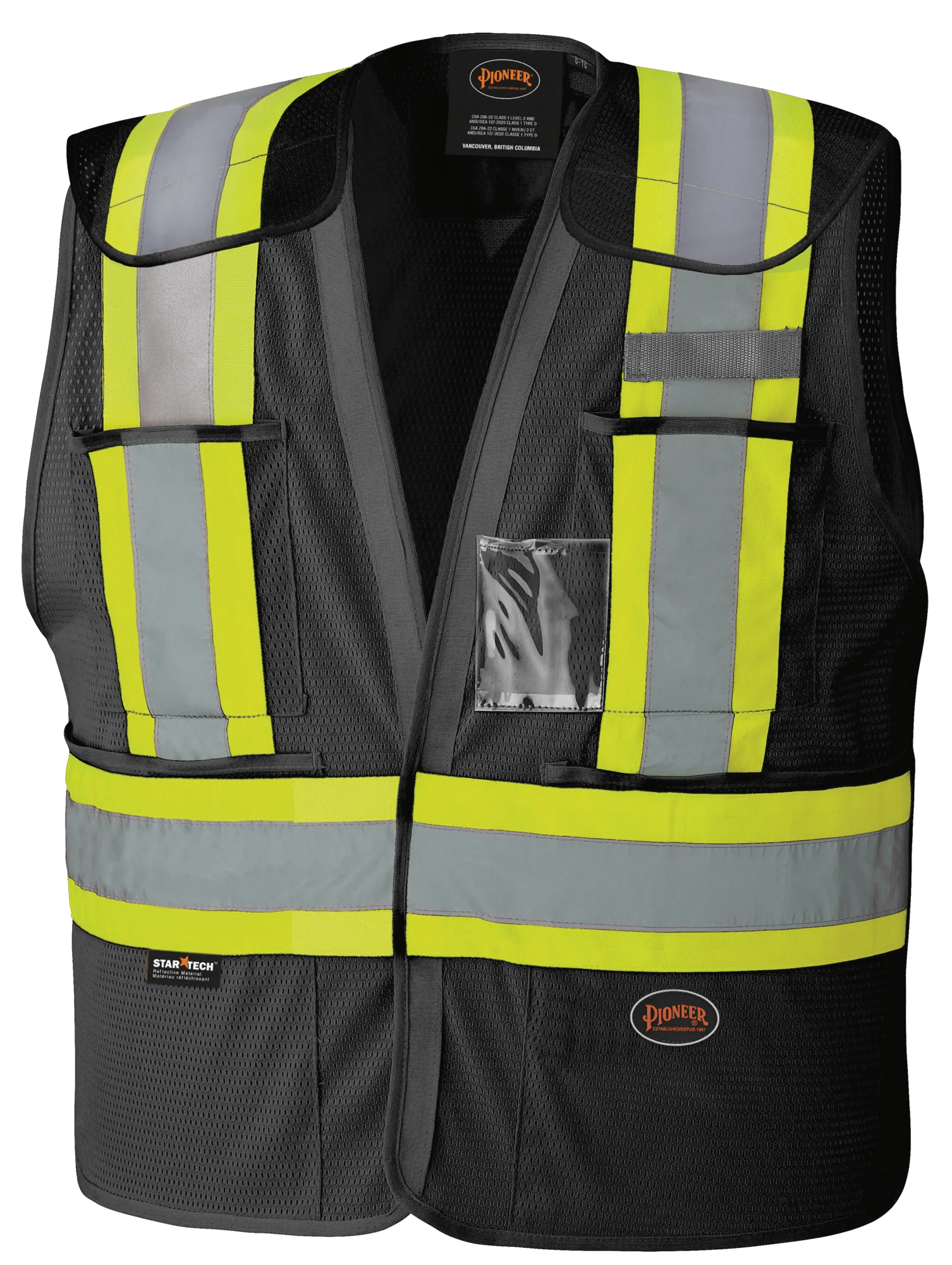 Hi-Vis Poly Mesh Drop Shoulder Safety Vest - Black - 2/3XL