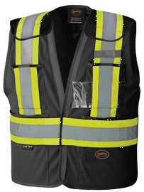 Hi-Vis Poly Mesh Drop Shoulder Safety Vest - Black - 2/3XL