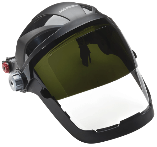 Quad™ 500 Series Face Shield - Universal Adapter - Polycarbonate - Clear - Anti-Fog - Flip-up Shade 5 IR Visor product photo