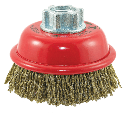 3 x 5/8-11 NC MAXI-CRIMPED Brosse &agrave; tasse en fil m&eacute;tallique crant&eacute; de qualit&eacute; sup&eacute;rieure photo du produit