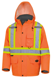Parka de s&eacute;curit&eacute; d&rsquo;hiver matelass&eacute; et imperm&eacute;able avec capuche amovible &ndash; Orange haute visibilit&eacute; &ndash; Taille homme 3TG photo du produit