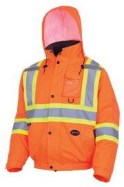 Blouson aviateur de s&eacute;curit&eacute; d&rsquo;hiver matelass&eacute; et imperm&eacute;able avec capuche amovible &ndash; Orange haute visibilit&eacute; &ndash; Taille homme 2TG photo du produit