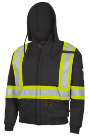 Hi-Vis FR Heavyweight Cotton Safety Hoodie - Zipper Closure - Black - 3XL product photo