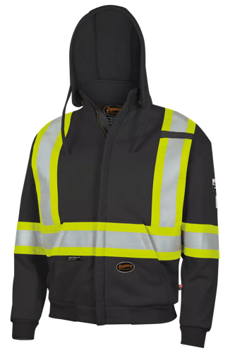 Hi-Vis FR Heavyweight Cotton Safety Hoodie - Zipper Closure - Black - 3XL product photo