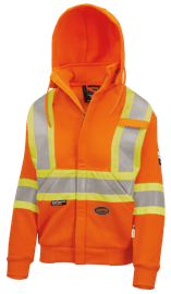 Chandail &agrave; capuche de s&eacute;curit&eacute; ignifuge haute visibilit&eacute; en coton lourd pour femmes &ndash; Fermeture &agrave; glissi&egrave;re &ndash; Orange vif &ndash; Taille femme TG photo du produit