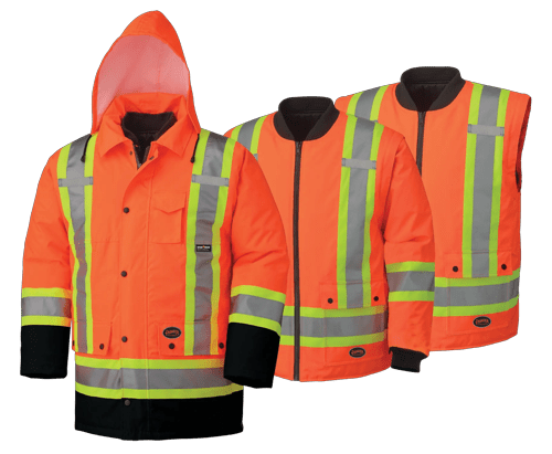 Waterproof 7-in-1 Parka – Detachable Hood – Hi-Vis Orange – Black