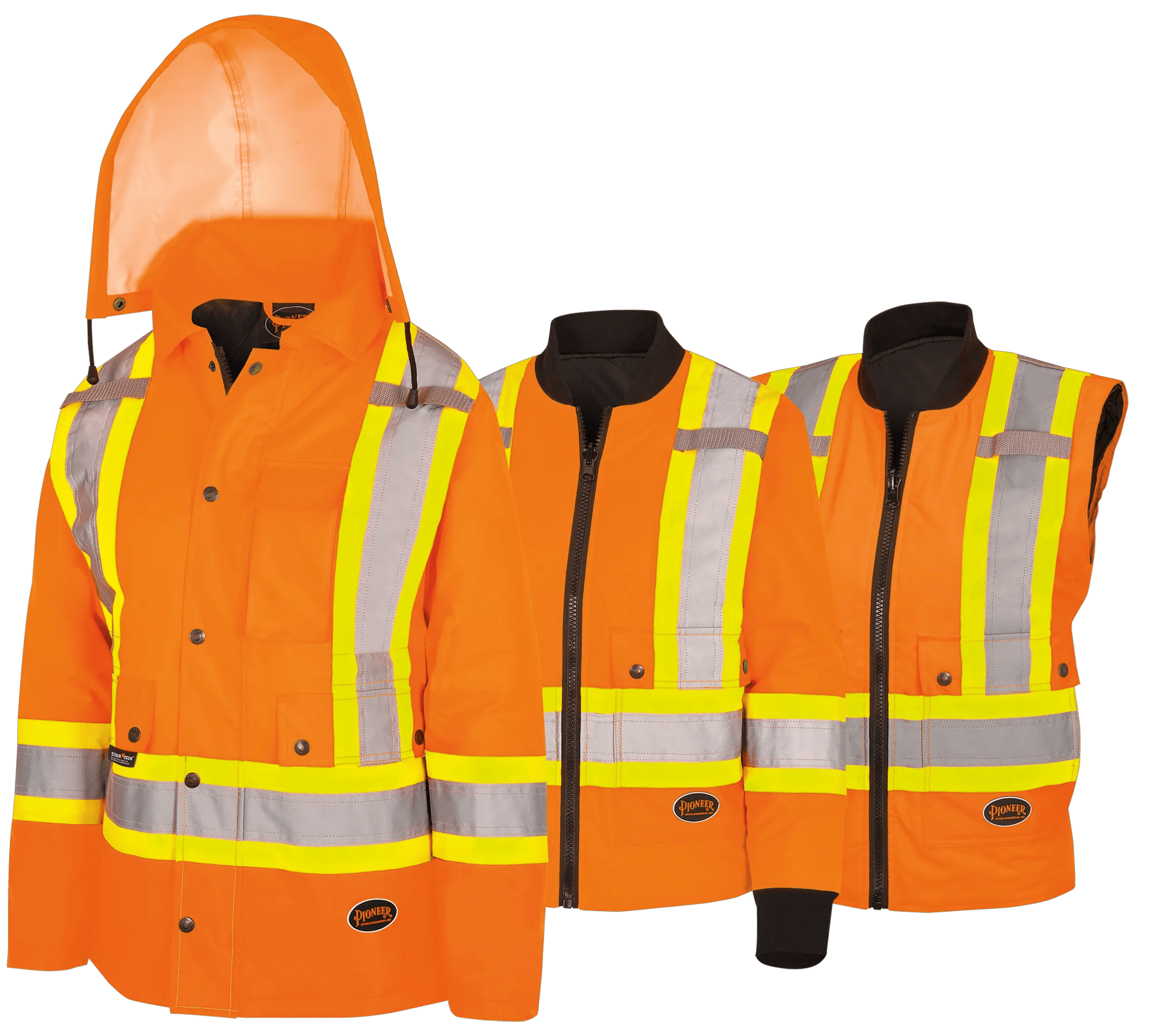 Women's Waterproof 7-in-1 Parka – Detachable Hood – Hi-Vis Orange