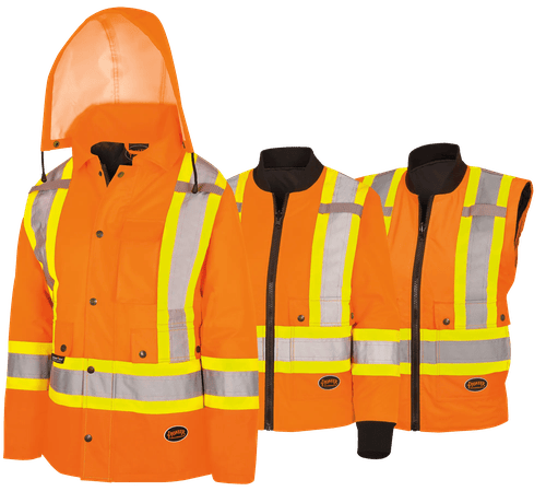 Women's Waterproof 7-in-1 Parka – Detachable Hood – Hi-Vis Orange