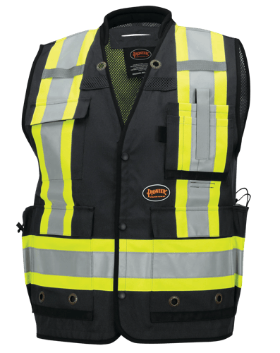 Hi-Vis Surveyor Vest - Antimicrobial - Mesh Back - Black - M