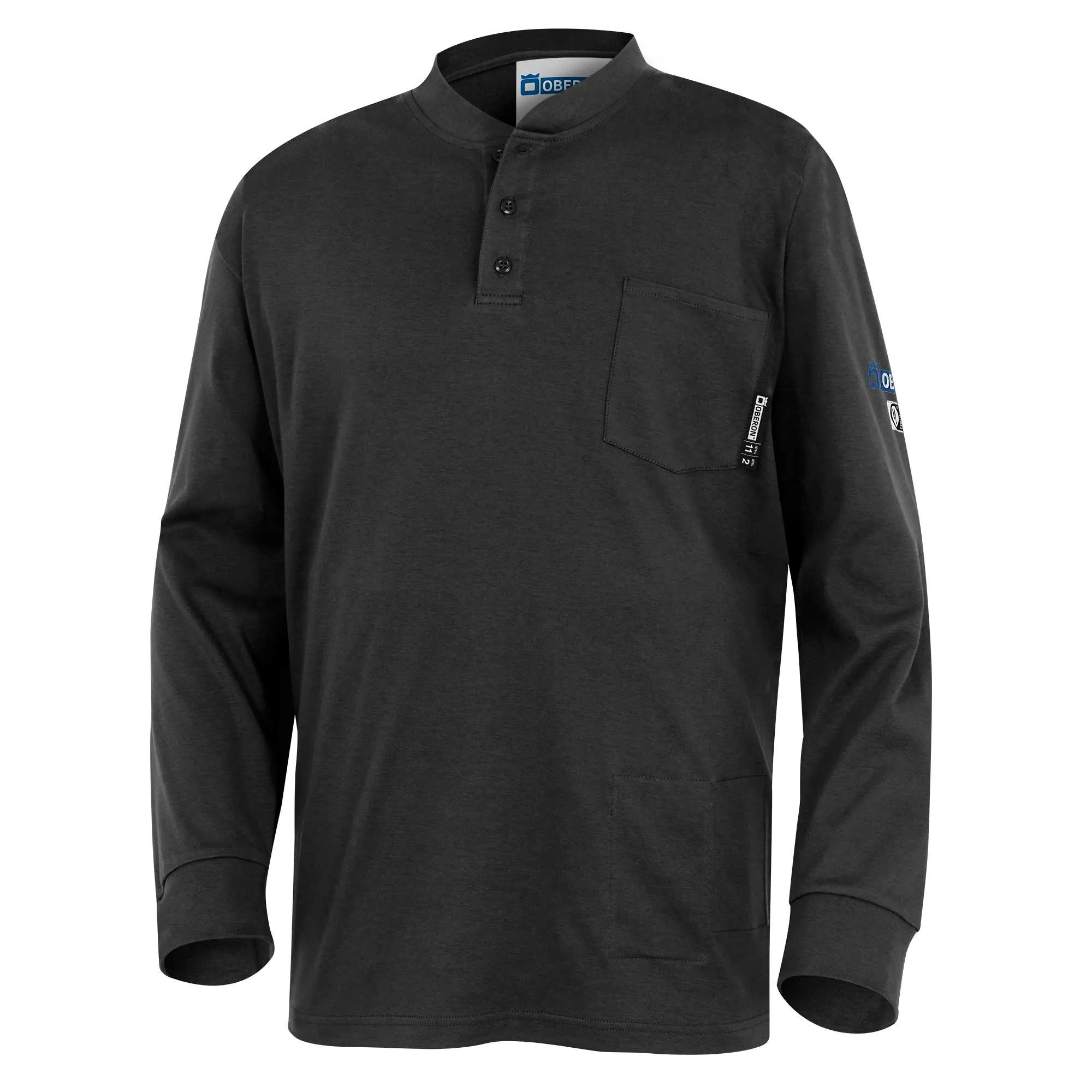100% FR/Arc-Rated 7 oz Cotton Interlock Henley Shirt - Long