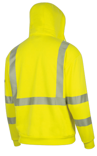 Hi-Vis 100% FR/Arc-Rated Heavyweight 12 oz Cotton Fleece Zip-Style Hoodie w/Detachable Hood - Hi-Vis Yellow - L product photo