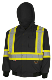 Blouson aviateur de s&eacute;curit&eacute; 7-en-1 imperm&eacute;able &ndash; Capuche amovible &ndash; Noir &ndash; Taille homme TG photo du produit