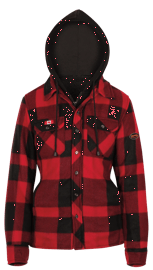 Chemise matelass&eacute;e en molleton polaire &agrave; capuche pour femme &ndash; Carreaut&eacute; rouge/noire &ndash; P photo du produit