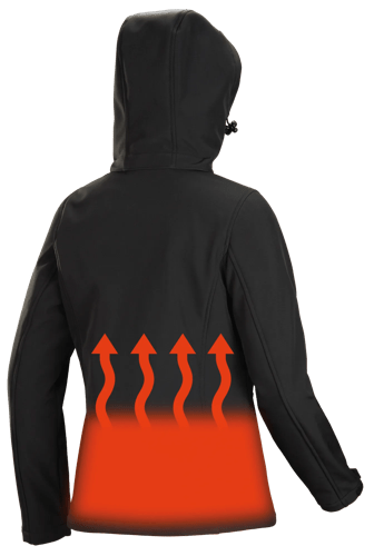 Women’s Heated Softshell Jacket – 4 Settings – 4-Way Stretch – Detachable Hood - Black - L product photo