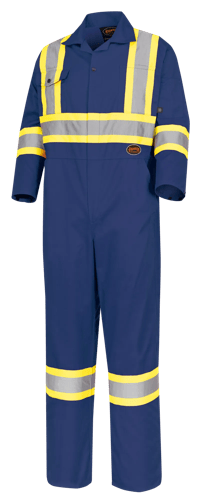 Hi-Vis Poly/Cotton Safety Coveralls - Zipper Closure - Navy - 44