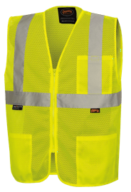 Hi-Vis Self-Extinguishing FR Poly Mesh Safety Vest - Zipper Closure - Hi-Vis Yellow/Green - L product photo