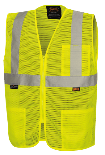 Hi-Vis Self-Extinguishing FR Poly Mesh Safety Vest - Zipper Closure - Hi-Vis Yellow/Green - 2XL product photo