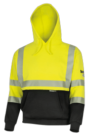 Hi-Vis 100% FR/Arc-Rated Heavyweight 12 oz Cotton Fleece Pullover Hoodie w/Black Bottom - Hi-Vis Yellow - L product photo