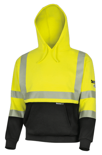 Hi-Vis 100% FR/Arc-Rated Heavyweight 12 oz Cotton Fleece Pullover Hoodie w/Black Bottom - Hi-Vis Yellow - L product photo