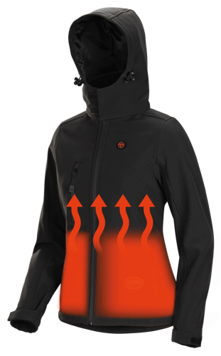 Women’s Heated Softshell Jacket – 4 Settings – 4-Way Stretch – Detachable Hood - Black - L product photo