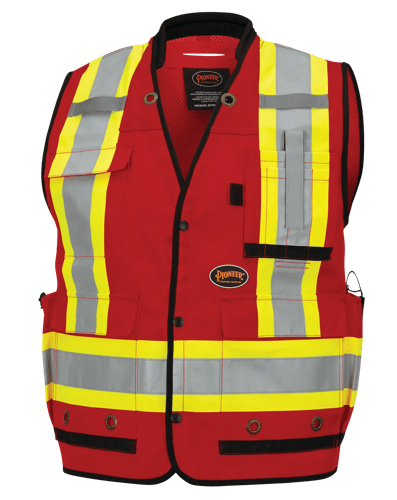 Hi-Vis Surveyor Vest - Antimicrobial - Mesh Back - Red - M