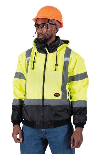 Hi-Vis 2-in-1 Bomber Jacket -  100% Waterproof - Removable Fleece Liner - Hi-Vis Yellow/Green - 3XL product photo