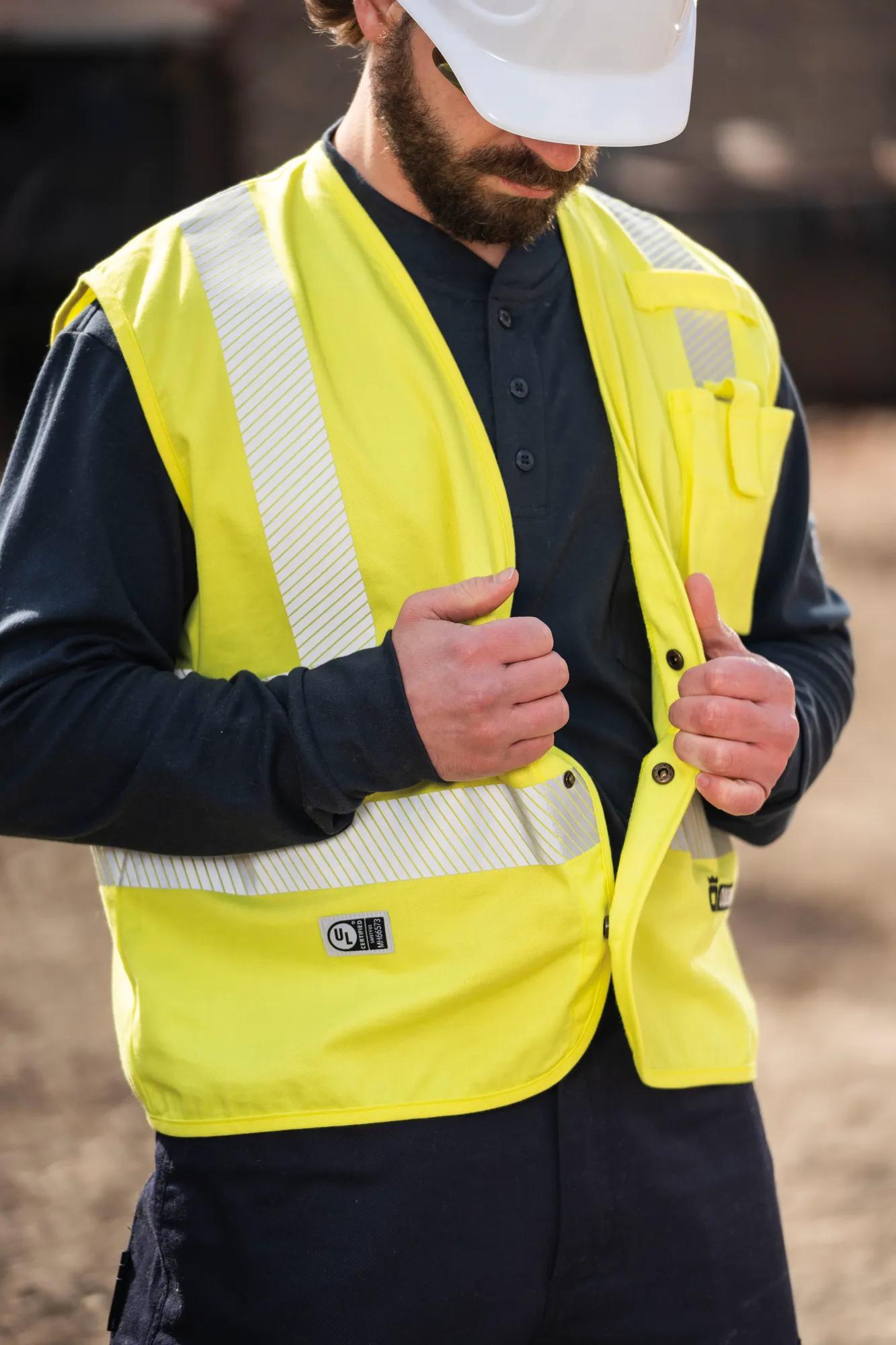 Hi-Vis FR/ARC-Rated 7.5 oz 88/12 Safety Vest - Snap Closure - Hi
