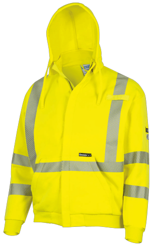 Hi-Vis 100% FR/Arc-Rated Heavyweight 12 oz Cotton Fleece Zip-Style Hoodie w/Detachable Hood - Hi-Vis Yellow - L product photo