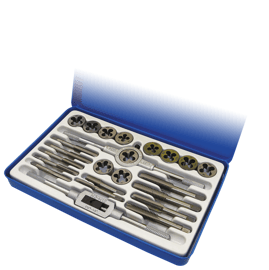 Ensemble de fili&egrave;res et tarauds en alliage SAE de 24 pi&egrave;ces. photo du produit