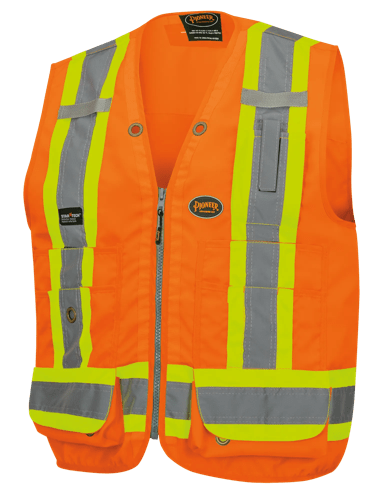 Hi-Vis 150D Poly Twill Surveyor's Safety Vest - Snap Closure - Hi-Vis Orange - XL product photo