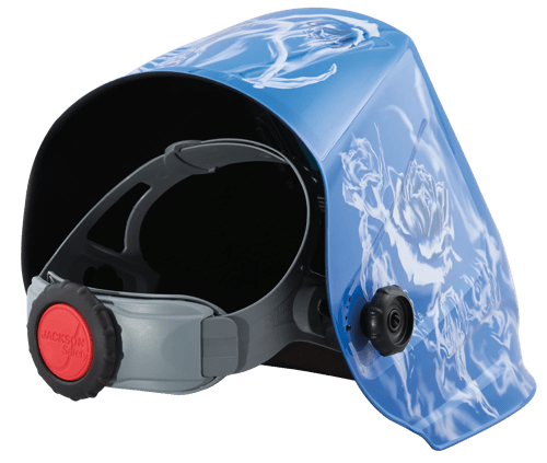 Premium Graphic Welding Helmet - ADF Fixed Shade 10 - Reapers n’ Roses product photo