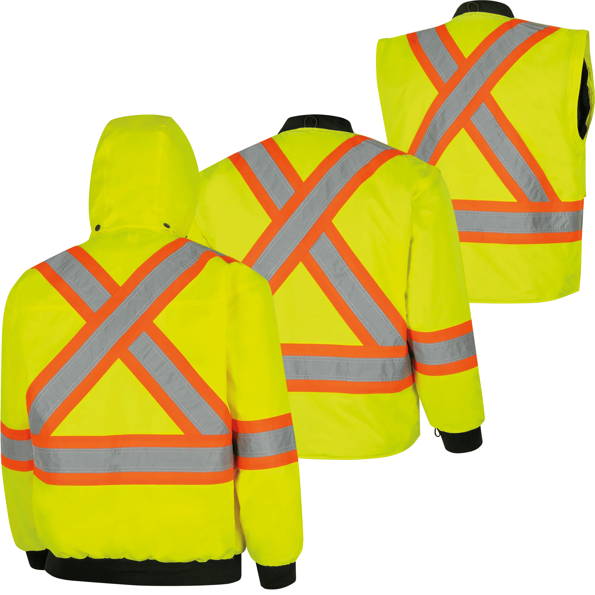 Waterproof 7-in-1 Safety Bomber– Detachable Hood – Hi-Vis Yellow