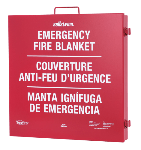 High-Temperature Emergency Fire Blanket - Red Metal Cabinet - Uncoated Fiberglass 18 oz product photo