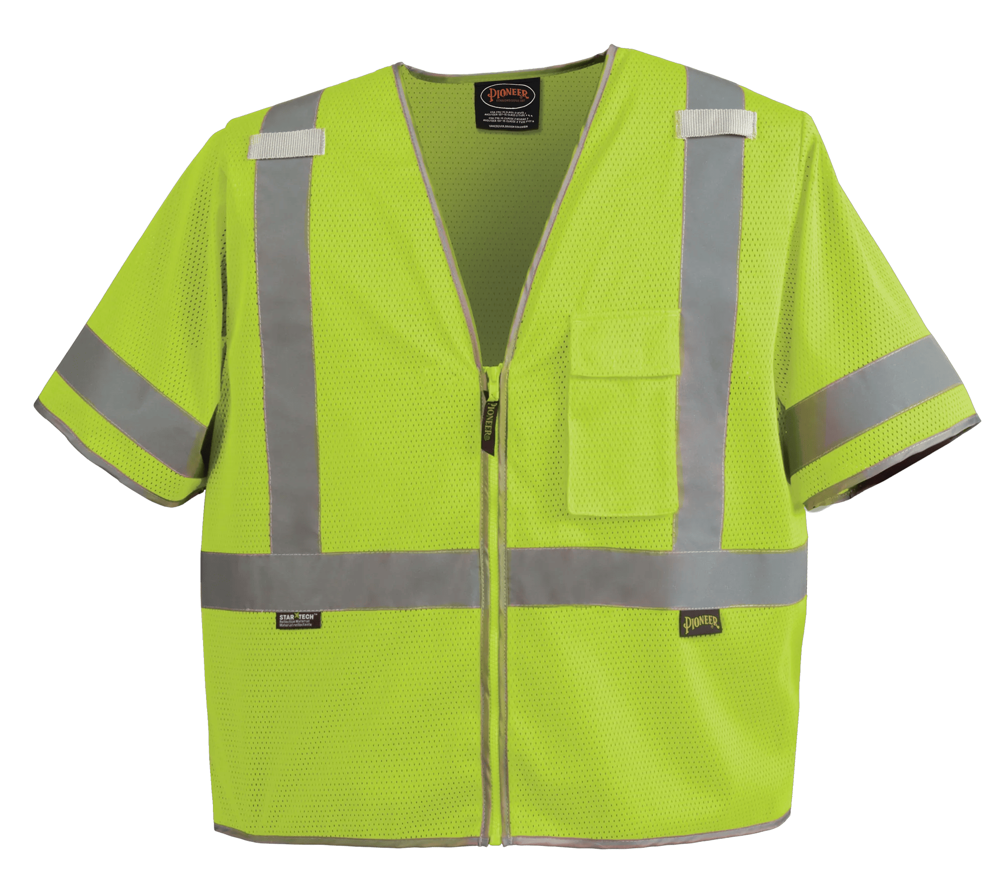 Hi-Vis Mesh Short-Sleeved Safety Vest - Zipper Closure - Hi-Vis