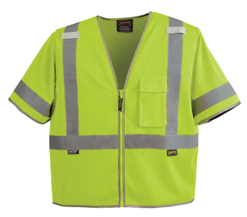 Hi-Vis Mesh Short-Sleeved Safety Vest - Zipper Closure - Hi-Vis Yellow/Green - 4XL product photo