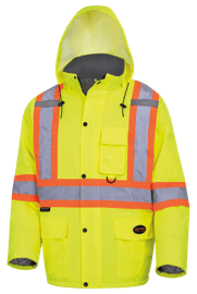 Parka de s&eacute;curit&eacute; d&rsquo;hiver matelass&eacute; et imperm&eacute;able avec capuche amovible &ndash; Jaune/vert haute visibilit&eacute; &ndash; Taille homme TG photo du produit