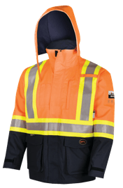 Manteau de s&eacute;curit&eacute; &laquo;Defender&reg;&raquo; ignifuge/anti-arc &eacute;lectrique/antistatique en trilamin&eacute; Oxford 300D &ndash; Orange haute visibilit&eacute; &ndash; 2TG photo du produit